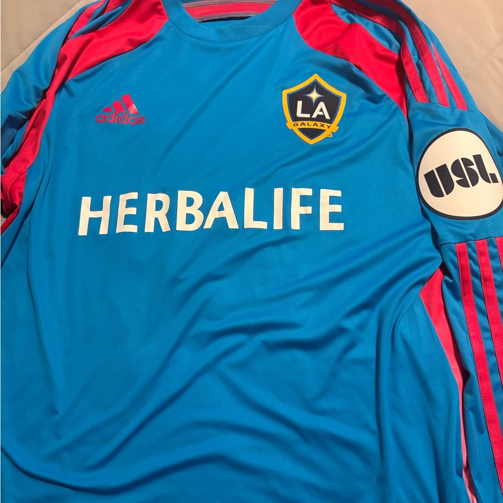 Adidas Blue and Pink LA Galaxy Soccer Jersey